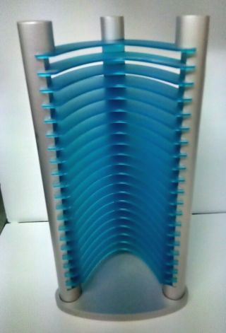 Silver & Blue Plastic 20 Cd Tower Storage Rack Holder Vintage