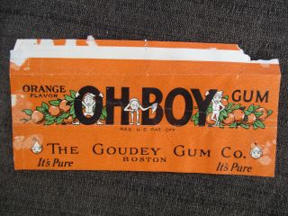Vintage 1920s - 1930s Oh Boy Orange Chewing Bubble Gum Wrapper Goudey Co.  Boston