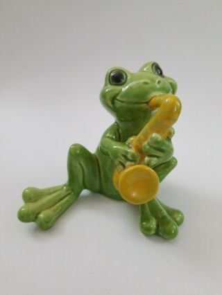 Vintage Goebel Porcelain Frog Playing Saxophone Instrument Figurine West Germany