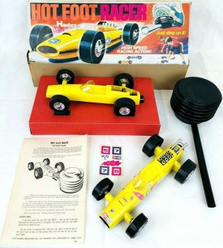 Vintage 1970 Hasbro Hot Foot Racer Plastic Toy Car Yellow W/box Extra Parts 5750