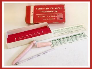 Vintage Eisele & Co Certified Clinical Thermometer 283 - Redet Stubby W/pink Case