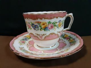 Vtg.  Crown Staffordshire England Fine Bone China " Tunis Pink " Tea Cup & Saucer