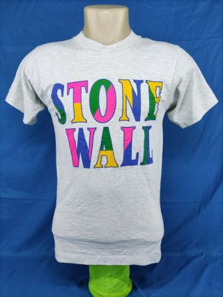 Vintage Screen Stars Best.  Printed T - Shirt " Stone Wall ",  Color:gray,  Size:m