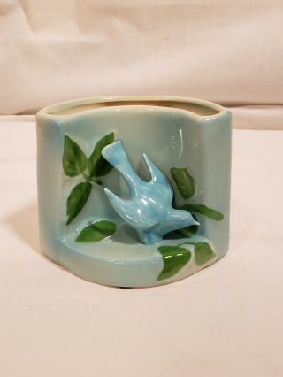 Vintage Blue Bird Curved Corner Wall Pocket Bud Vase,  Maker Unknown,  Unmarked