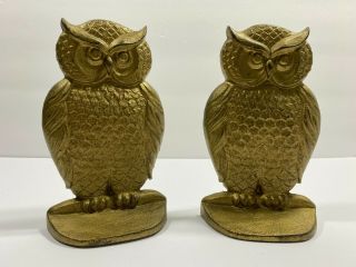 Vintage Painted Cast Iron Owl Bookends (pair),  7 " Tall