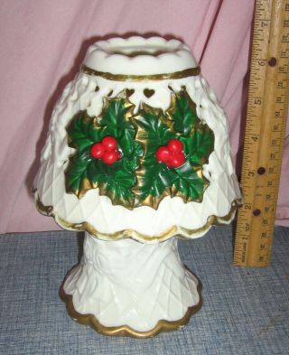 Vtg Christmas Fairy Lamp Votive Candle Holder Light Holly & Red Berries Fairie