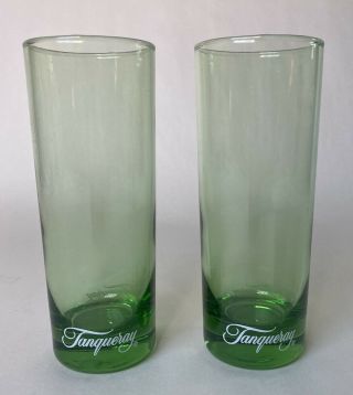 Vintage Green Glass Tanqueray Highball Cocktail Glasses - 6.  25” Tall Set Of 2
