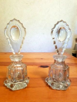 Set Of 2 Vintage Clear Pressed Glass Perfume Bottle With Stopper 7 - 1/4” Tall