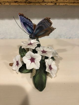 Vtg Lenox Fine Porcelain Blue Temora Flower Butterfly Figurine 1989