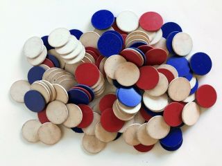 147 Vintage Clay Poker Chips - Red,  White,  Blue,  Plain,  Possibly 1930 