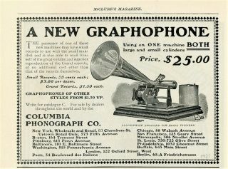 1901 Vintage Columbia Cylinder Graphophone Ad.  Columbia Phonograph Co.