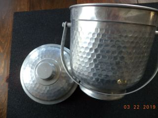 Vintage Italian Made Hammered Aluminum 10.  5 - Inch Tall Ice Bucket With Lid