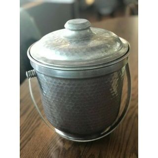 Vintage Italian made hammered aluminum 10.  5 - inch tall ice bucket with lid 3
