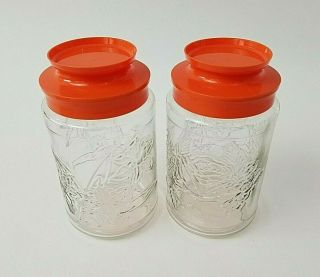 Anchor Hocking Vintage Stoage Jars Set Of Two Roses And Daffodils