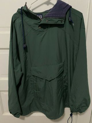 Vintage 90s Retro Gap Clothing Windbreaker Jacket Men’s Green Hood Pullover Sz L