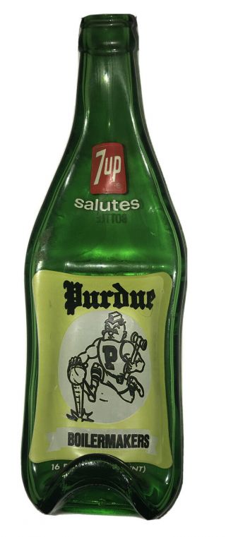 Vtg 1974 Melted Glass Bottle 7up 7 - Up Purdue Boilermakers Green Spoon Rest