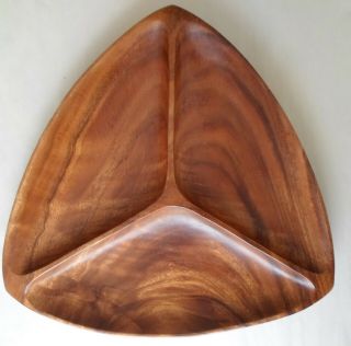 Monkey Pod Wood Divided Serving Tray 14 " Triangle Mid Century Modern Vintage