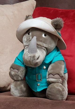 Vintage / Fun Farm By Dakin 1987 Rhinoceros Plush Toy With Safari Hat & Jacket