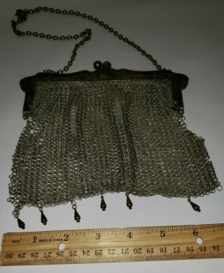 Antique Victorian German Silver Mesh Chatelaine French Doll Coin Purse Restore