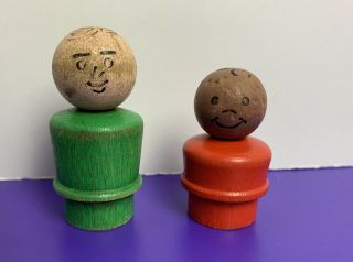 Vintage Wooden Fisher Price Little People Black Boy Red White Man Green