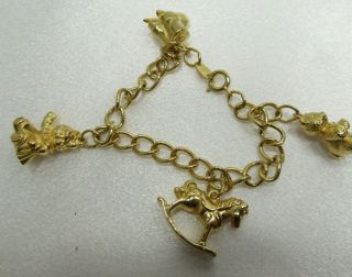 Vintage Avon Kids Gold Tone Charm Bracelet Toys Bear Skate Doll Rockinghorse I53