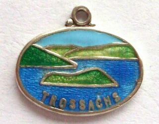 Trossachs Vintage Sterling Silver And Enamel Travel Shield Souvenir Town Charm