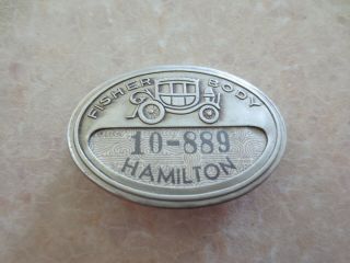 Vintage Fisher Body Hamilton Plant Employee Badge - General Motors Chevrolet