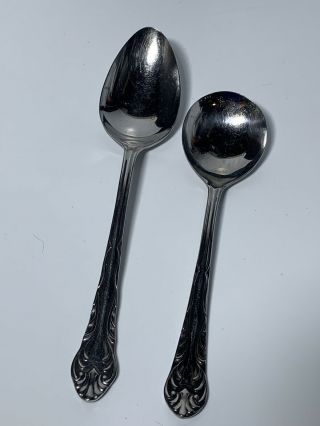 2 Vintage Ekco Eterna Lady Astor Stainless Flatware Sugar Spoon Soup Spoon 3