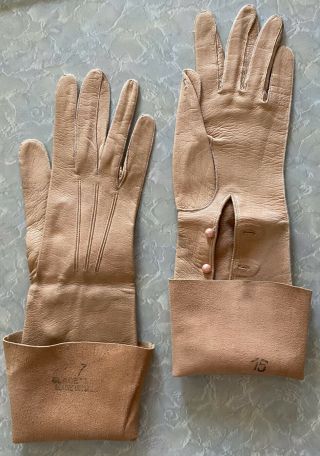 Vintage Long Skin Tone Nude Pink Soft Kid Leather Long Gloves Paris - Preloved