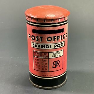 Vintage English Post Box " Savings Bank " Novelty Money Tin Piggy Bank Savings