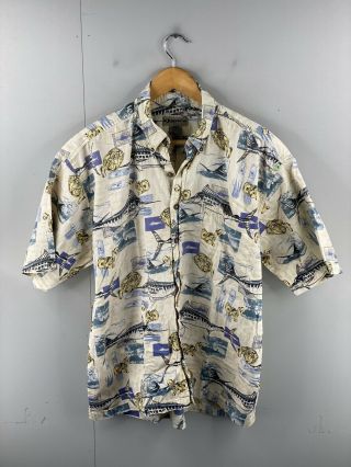 Sportif Usa Men’s Vintage Short Sleeve Hawaiian Fishing Shirt Size L Blue