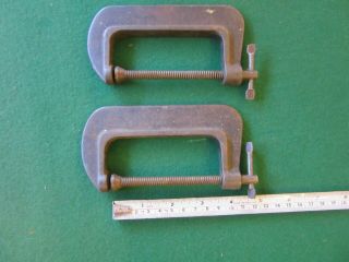 2 X Vintage G Clamp.  Jaws 3.  5 " Pair,  Tools & Collectable Hardware