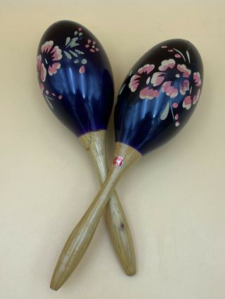 Vintage Maracas,  Made In Mexico 11.  5 ",  Purple With Pink,  Cream,  Green Floral