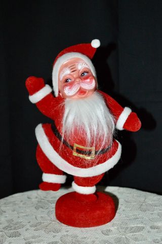 Vintage 9 " Tall Christmas Dancing Santa Blow Mold Plastic Flocked