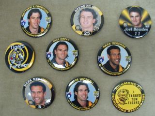 Vintage Afl Richmond Tigers Football Players 9 X Badges 1997/1998