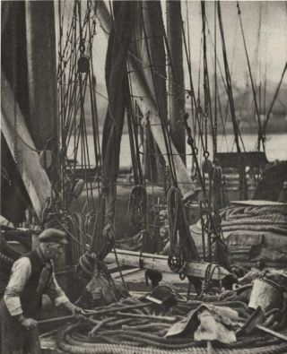 London.  At The Foot Of The Mast On A Thames Barge 1926 Old Vintage Print