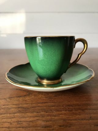 Vintage Carlton Ware Demitasse Vert Royale Coffee Cup And Saucer Gold Gilt