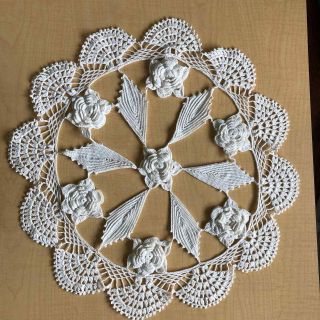 Vintage Floral 3 - D Hand Crocheted Lace Doilies White Decorative
