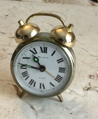 Vintage Bulova Two Bell Wind Table And Travel Alarm Clock (japan)