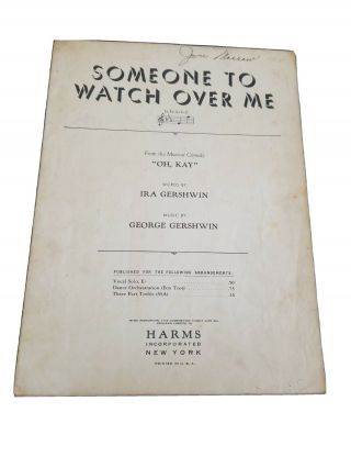 Someone To Watch Over Me By George And Ira Gershwin Harms Vintage Sheet Music