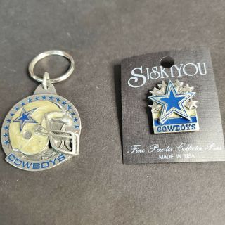 Vintage 1991 Dallas Cowboys " Team Nfl " Keychain And Pin