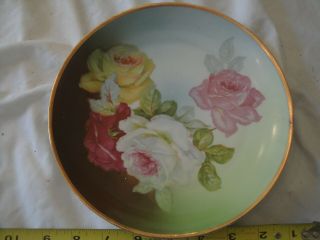 Vintage Roses Flowers China Plate Gold Color Rim White Pink Yellow Roses