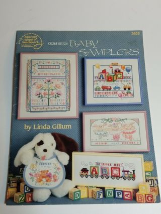 Vintage 1993 Counted Cross Stitch Pattern Book Baby Sampler By Linda Gillum 3605
