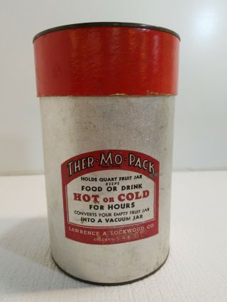 Ther - Mo - Pack Vintage Quart Fruit Jar Thermos Cooler L A Lockwood Co Chicago