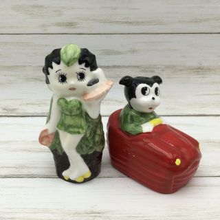 Vintage 1989 Vandor Betty Boop And Bimbo Dog Car Hop Ceramic Salt Pepper Shakers