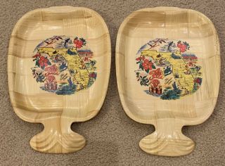 Vintage Florida Scenic State Map Souvenir Bamboo Serving Trays