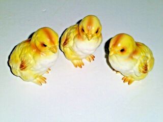 Vintage Lefton Japan Ceramic Three Yellow Chick Chicken Peeps Figurines