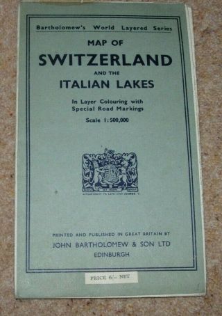 Vintage Cloth Map Of Switzerland And The Italian Lakes - Bartholomew Map