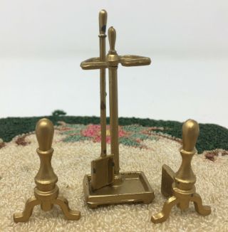Vintage Dollhouse Miniatures 1:12 Scale Brass Metal Fireplace Accessories