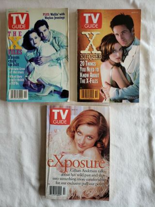 3 Tv Guide X - Files 1995 & 1996 David Duchovny Gillian Anderson Vintage